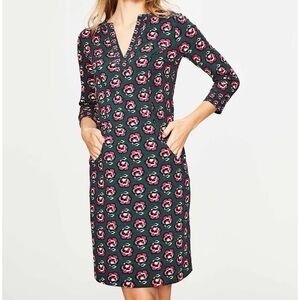 Boden Dark Green Dress with Pink Floral Pattern